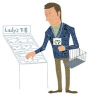 男性介護者が女性用下着を購入するときイラスト
