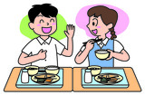 給食の様子のイラスト