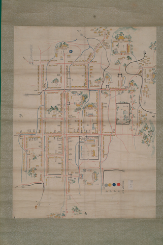 中野村と松川村の町場の道筋と家並みが詳細に描かれた絵図です