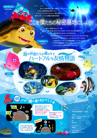 ヤドカリくん、まんげつひみつきち番組の内容がわかる裏面のチラシです ヤドカリくん、まんげつのひみつきちの番組の内容がわかるチラシの裏面です